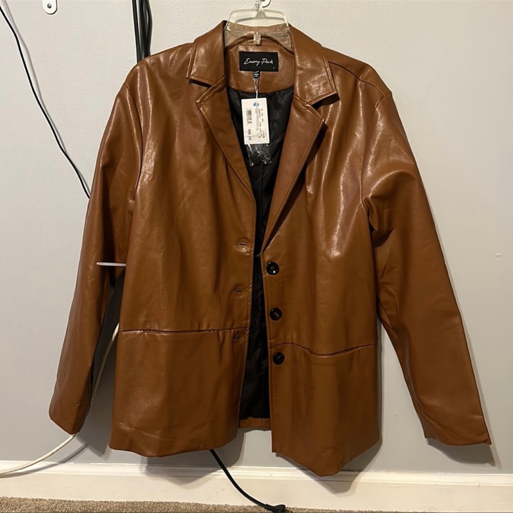 Brown Leather Blazer Jacket